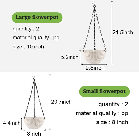 Hanging Planters for Indoor Outdoor Plants 8/10 Inch, 4 Packs Plant Hanger with Drainage Holes, Hanging Basket Flower Pot Perfect for Home, Office and Garden,White