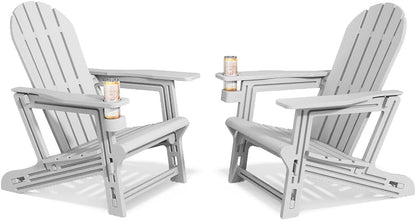 Adirondack Chairs Set of 2, Tool-Free Assembly All-Weather Plastic Adirondack Chairs, HDPE Fire Pit Chairs with Cup Holder, Outdoor Chair for Patio Garden (Grey)