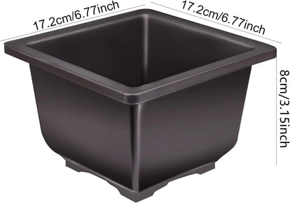 KINJOEK 15 PCS 6.7 Inch Plastic Bonsai Pots with Trays, Tall Deep Square Bonsai Training Pots with Drainage Hole, Tree Flower Succulent Plant Growing Pot Container for Garden, Indoor, Home Decorative