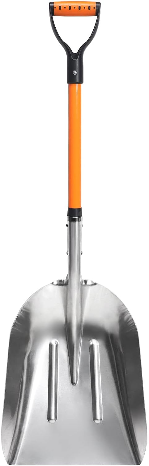 Aluminum Snow Shovel with D Handle Metal Snow Shovel for Driveway 45Inches 3.7 Pounds Transfer Shovel Shovel for Gardening, Orange