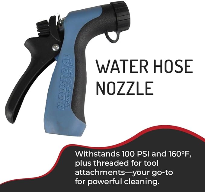 Hi Tech High-Pressure Heavy-Duty Hose Nozzle – 100 PSI Max, 160F Water Temp, Pistol Grip with Threaded Front for Cleaning Tools, Fits Standard Garden Hoses