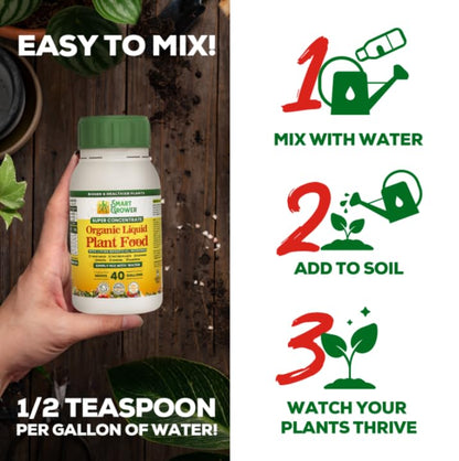 Organic Liquid Plant Food for Indoor Plants & Gardens, Natural NPK Fertilizer w/Beneficial Microbes, Rapid Results, Vegan, Best Value Super Concentrate, Smart Grower, Makes 40 Gallons (8 Fl Oz)