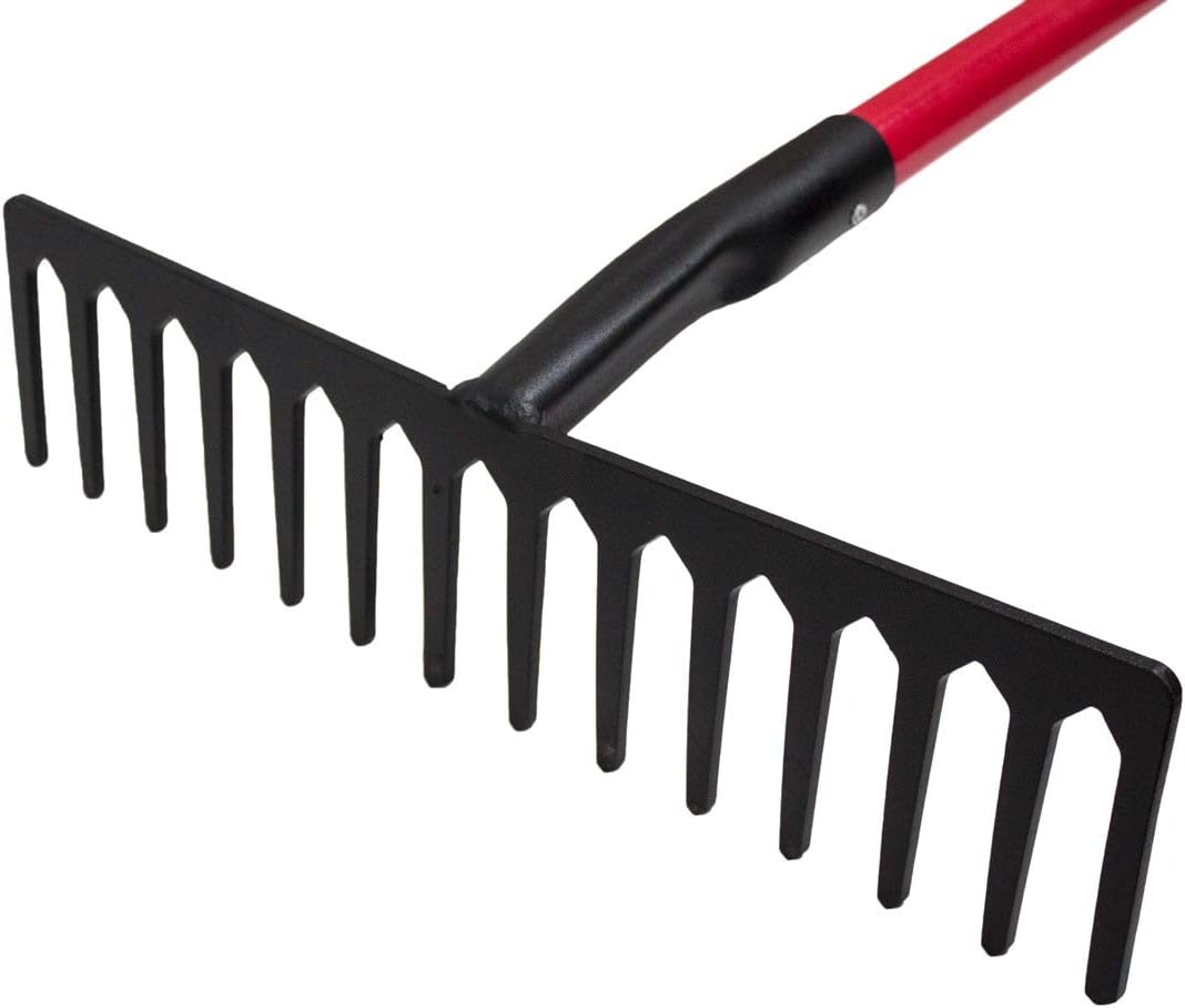 Bully Tools 92301 7 Gauge 16" Level Head Rake with Fiberglass Handle, 66"