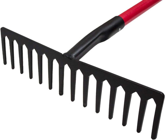 Bully Tools 92301 7 Gauge 16" Level Head Rake with Fiberglass Handle, 66"