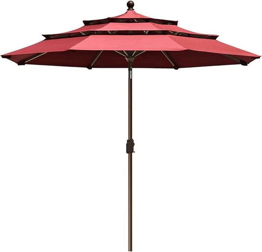 EliteShade USA 10-Year-Non-Fading 9Ft 3 Tiers Market Umbrella Patio Umbrella Outdoor Table Umbrella with Ventilation, Burgundy