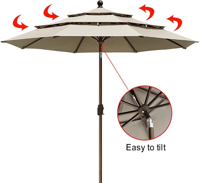 EliteShade USA 10-Year-Non-Fading 9Ft 3 Tiers Market Umbrella Patio Umbrella Outdoor Table Umbrella with Ventilation, Antique Beige