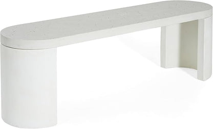 Christopher Knight Home Zigg Durable Concrete Outdoor Dining Set with Stylish Terrazzo Finish, Patio Dining Table with Bench, Oval Outdoor Patio Furniture Set with Pedestal Base, White