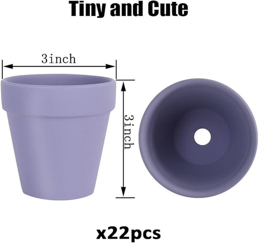 3 Inch Terracotta Pots - 22Pack Clay Flower Pots with Drainage Hole, Succulent Nursery Pot/Cactus Plant Pot. Great for Plants, Crafts, Wedding Favorn, DIY Production (Violet blue)