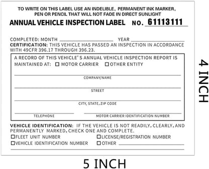 25 Pack 3-Ply Carbonless Annual Vehicle Inspection Report Form with White Interior Inspection Label and Red Exterior Aluminum Inspection Label