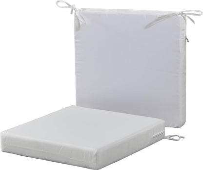 Patio Chair Cushions Non Slip Bottom Chair Pad with Ties Set of 2 Waterproof Square Outdoor Seat Cushion Replacement for Garden Swing Furniture 18x18 Inch, White