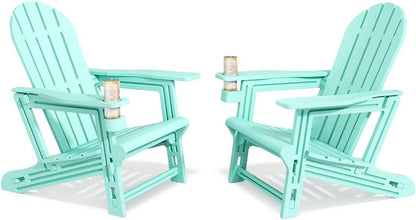 Adirondack Chairs Set of 2, Tool-Free Assembly All-Weather Plastic Adirondack Chairs, HDPE Fire Pit Chairs with Cup Holder, Outdoor Chair for Patio Garden (Aruba)