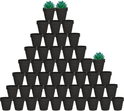 vensovo 48 Pcs Tiny Terracotta Pots - 2 inch Black Small Mini Clay Pots with Drainage Holes for Indoor/Outdoor Succulent Plants, Crafts, Wedding Favor