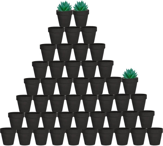 vensovo 48 Pcs Tiny Terracotta Pots - 2 inch Black Small Mini Clay Pots with Drainage Holes for Indoor/Outdoor Succulent Plants, Crafts, Wedding Favor