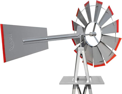 VINGLI 8FT Ornamental Windmill Backyard Garden Decoration Weather Vane, Heavy Duty Metal Wind Mill w/ 4 Legs Design (Grey, 8, Feet, 21.6, Inches, 8.00, Feet, 25.98, Inches, 25.98, Inches)