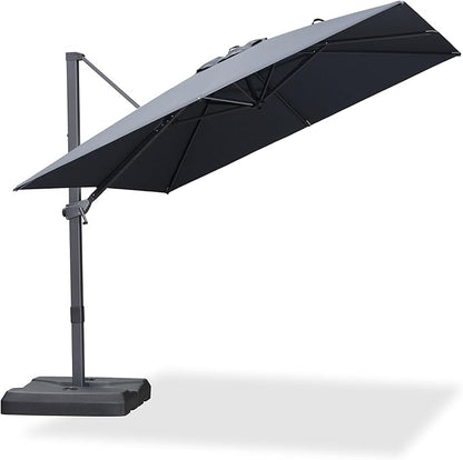PURPLE LEAF 9' × 9' Patio Cantilever Umbrella Outdoor Square Adjustable Offset Umbrellas with 360-degree Rotation and 8 Heavy Duty Metal Ribs for Garden Deck Pool Gray
