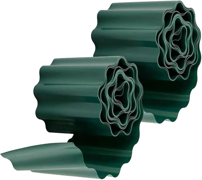 2 Rolls Reusable Plastic Lawn Border Fence Flexible Landscape Edging Kit for Garden Beds and Balconies Decorative Plant Fence Easy DIY Green Garden Trim