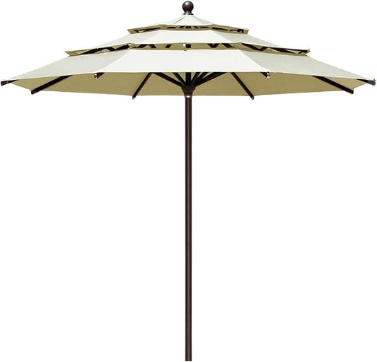 EliteShade USA 10-Year-Non-Fading 11Ft 3 Tiers Market Umbrella Patio Outdoor Cylinder Auto Push-up Table Umbrella with Ventilation, Natural