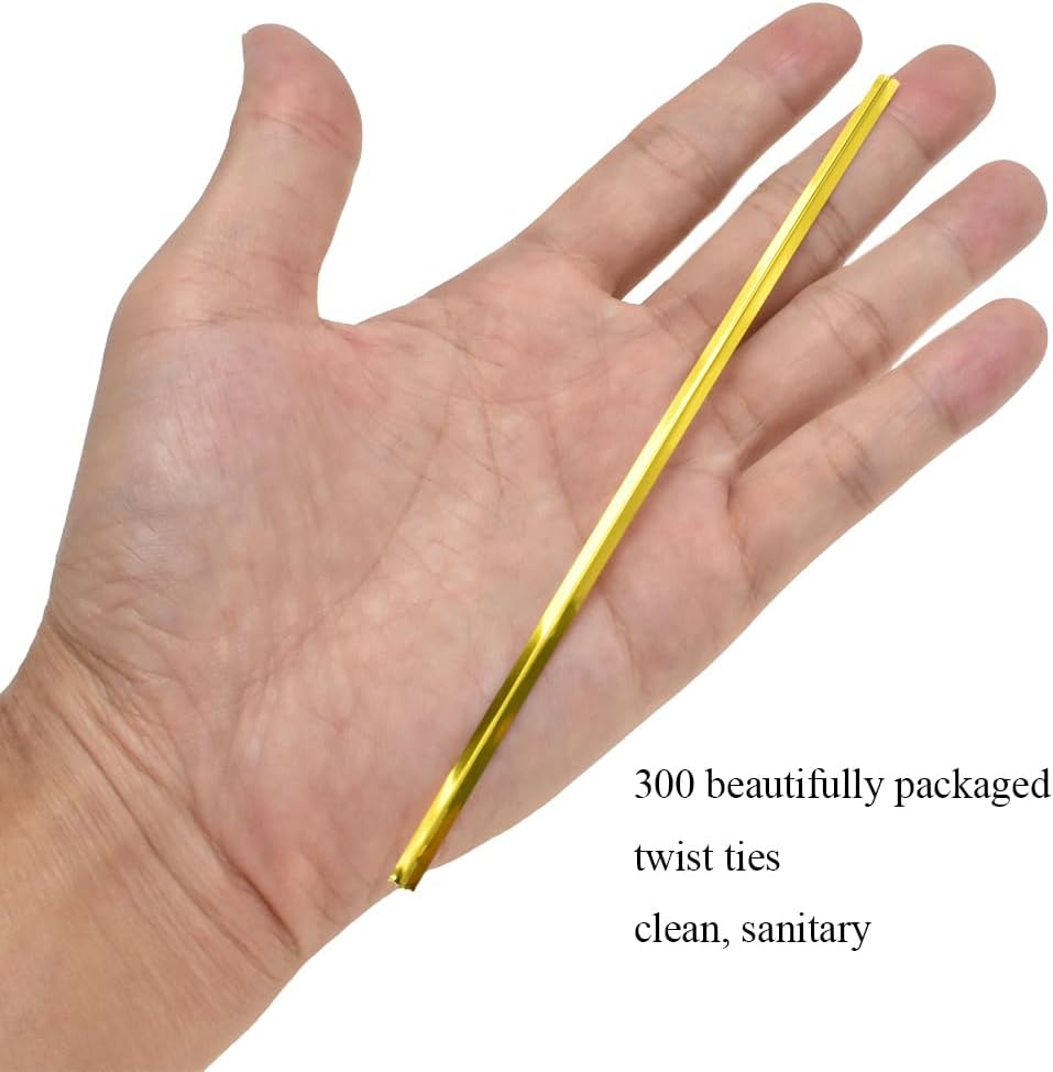 HAHIYO 300Pcs 6inches Gold Metal Twist Ties Bread Candy Coffee Bag Ties Plant Garden Twist Ties for Cellophane Treat Bags Gift Wraping Bags Plastic Bags Halloween Party Cake Present Art Crafts