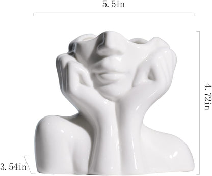 BrownLove Ceramic Face Vase White Flower Vase for Decor Female Form Face Vase Art Vase Modern Decorative Vase Centerpiece for Table Shelf Living Room Office Bedroom Small