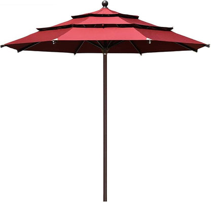 EliteShade USA 10-Year-Non-Fading 11Ft 3 Tiers Market Umbrella Patio Outdoor Cylinder Auto Push-up Table Umbrella with Ventilation, Burgundy