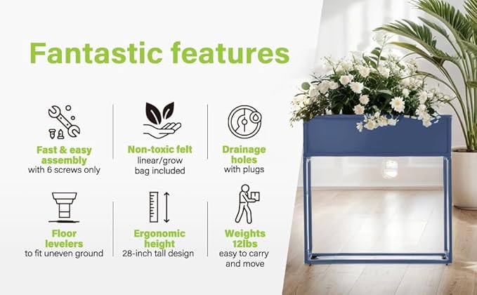 Cocoyard Tall Planter Box - Durable Raised Garen Bed for Herbs and Flowers - Tall Rectangle Elevated Planter for Outdoor Plants & Backyard Gardening (Navy, 28" H - 2 Pack)