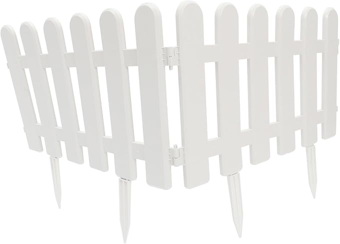 2pcs White Garden Decorative Fence with Ground Plugs Weather-Resistant Courtyard Picket Fence for Kindergarten Christmas Tree Decoration Outdoor Landscape Border
