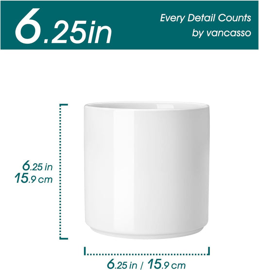 vancasso Ceramic Plant Pots, 6 Inch Planter Pot with Drainage Hole, Flower Pots for Indoor Outdoor Plants, White