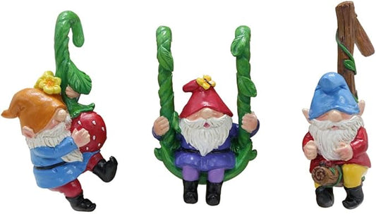 3PCS Climbing Gnomes Statue for Garden Decor, Resin Crafts Plant Decorations for Pots, Fairy Garden Accessories and Tree Faces Decor Outdoor, Halloween and Christmas Decorations
