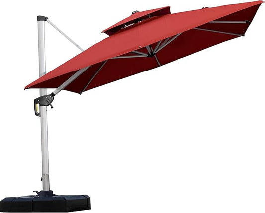 PURPLE LEAF 9ft Patio Umbrella Outdoor Square Umbrella Large Cantilever Umbrella Windproof Offset Heavy Duty Sun for Garden Deck Pool Patio, Brick Red