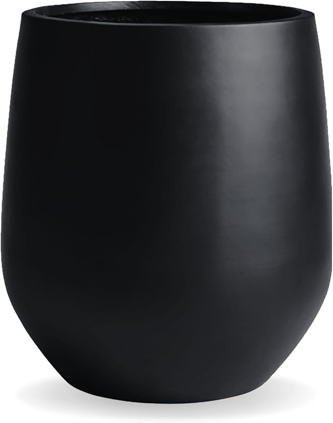 16.5" H x 15" D Corso Fiberstone Round Tapered Planter with Drainage Hole, Smooth Finishes, Weather Resistant for Indoor & Outdoor Use, Included 2 Extra Coco Mats (Black, 11.5" Pot Opening)