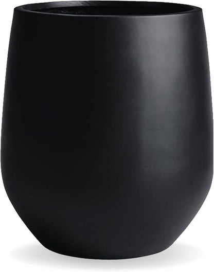 21" H x 19" D Corso Fiberstone Round Planter with Drainage Hole, Smooth Finishes, Weather Resistant for Indoor and Outdoor Use, Included 2 Extra Coco Mats (Black, 15" Pot Opening)