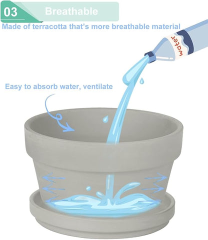 vensovo 4.5 Inch Grey Terracotta Shallow Succulent Pots - 6 Pack Terra Cotta Clay Pot with Saucer, Cacuts Indoor and Outdoor Planters with Drainage Hole