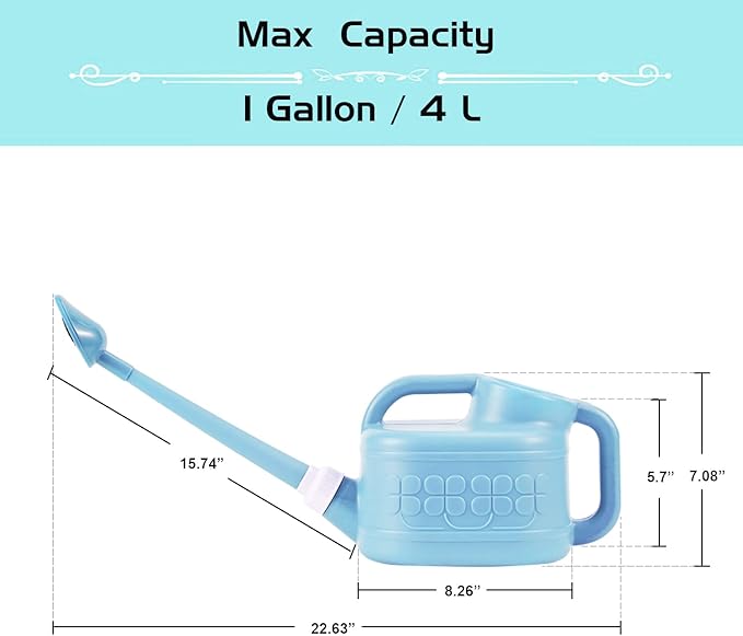 Garden Watering Can for Indoor & Outdoor Plants, Ebristar Plastic Watering Can 1 Gallon with Long Spout & Removable 360 Degree Rotation Sprinkler Head, Lightweight Watering Pot for Houseplants - Blue