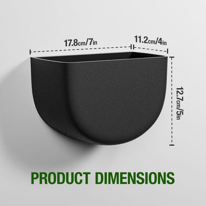 2 Pack Wall Hanging Planter Pots for Indoor and Outdoor Plants, 7 Inch Half-Moon-Shaped Plastic Wall Planter, Wall Mounted Succulent Planters (Black)