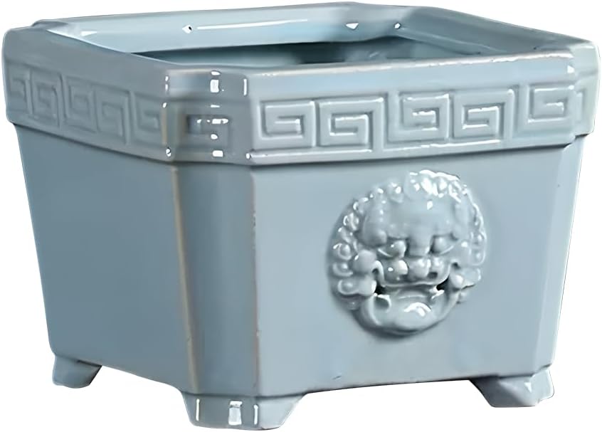 8-Inch Large Bonsai Pot Light Blue Water Bonsai Tree Ceramic Flower Pot Handmade