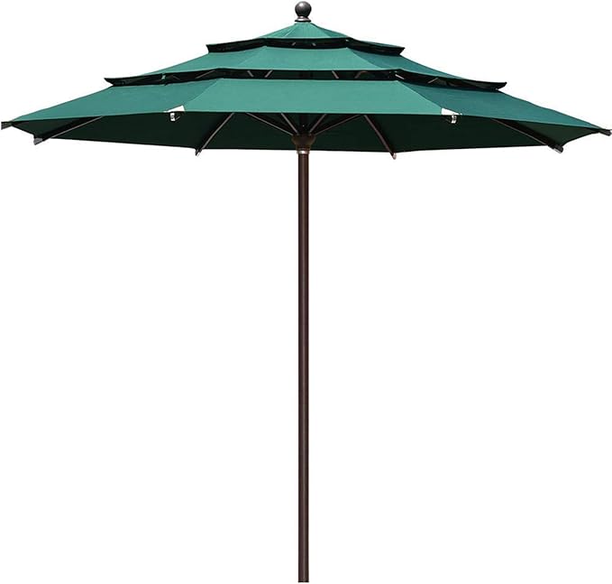 EliteShade USA 10-Year-Non-Fading 11Ft 3 Tiers Market Umbrella Patio Outdoor Cylinder Auto Push-up Table Umbrella with Ventilation, Forest Green