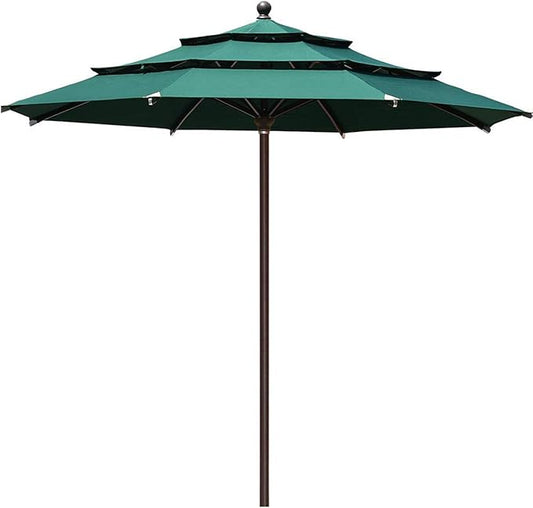 EliteShade USA 10-Year-Non-Fading 11Ft 3 Tiers Market Umbrella Patio Outdoor Cylinder Auto Push-up Table Umbrella with Ventilation, Forest Green