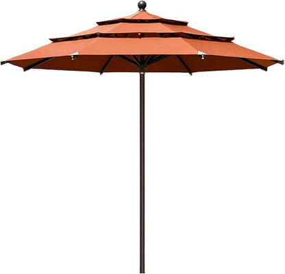 EliteShade USA 10-Year-Non-Fading 11Ft 3 Tiers Market Umbrella Patio Outdoor Cylinder Auto Push-up Table Umbrella with Ventilation, Rust