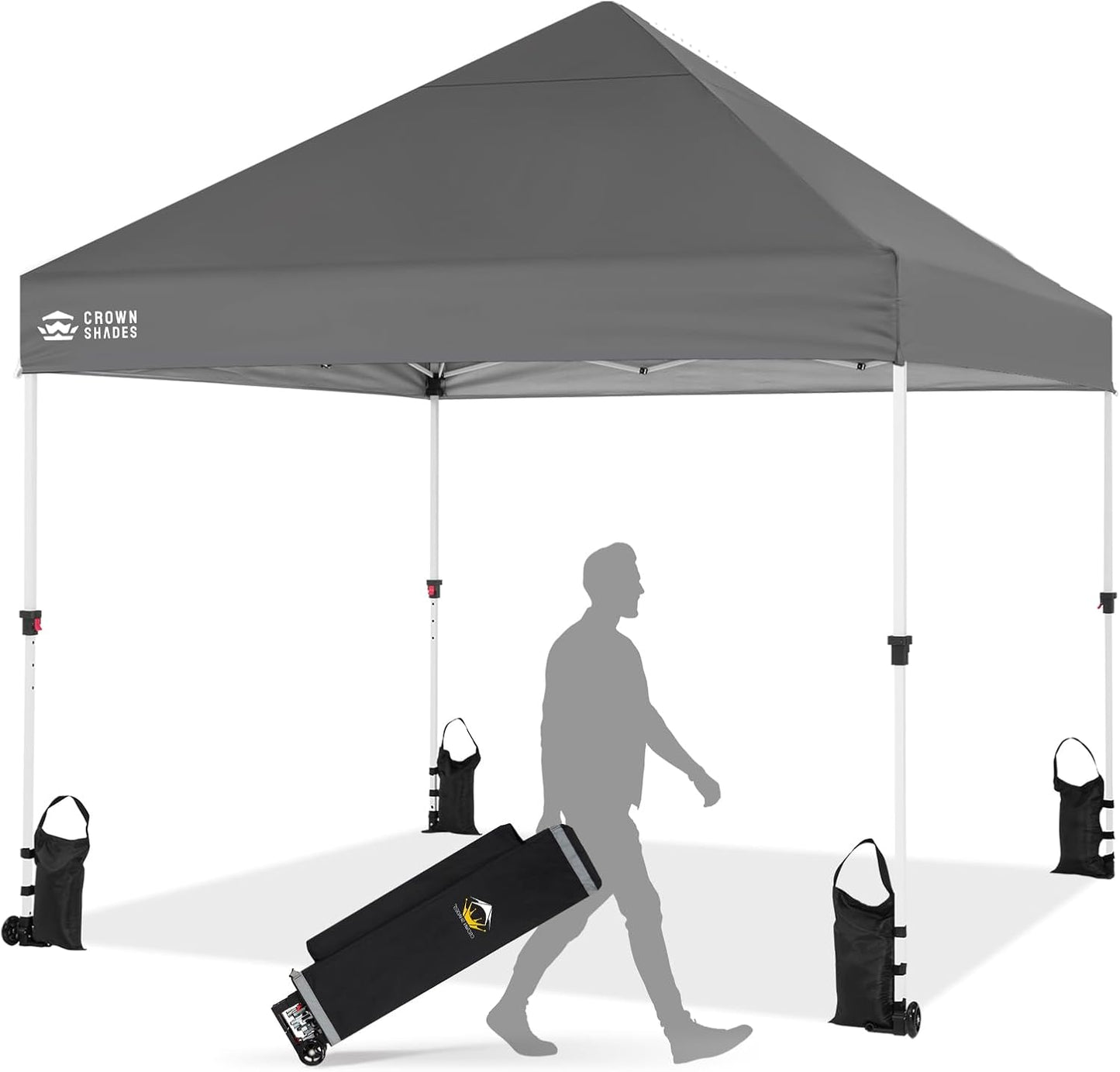 CROWN SHADES Pop Up Canopy Tent, 8x8 Commercial Canopy Tent with 4" Wheels, 4 Upgraded Weights, Patented Centerlock, 400D Strength Oxford Fabric, Sto'N Go Bag, Gray