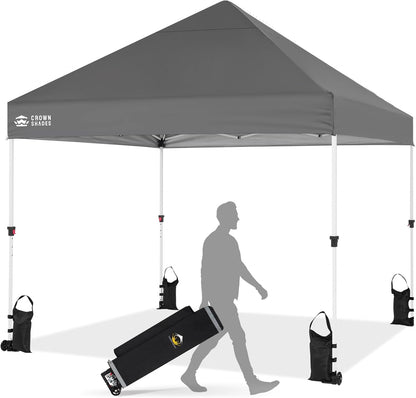 CROWN SHADES Pop Up Canopy Tent, 8x8 Commercial Canopy Tent with 4" Wheels, 4 Upgraded Weights, Patented Centerlock, 400D Strength Oxford Fabric, Sto'N Go Bag, Gray