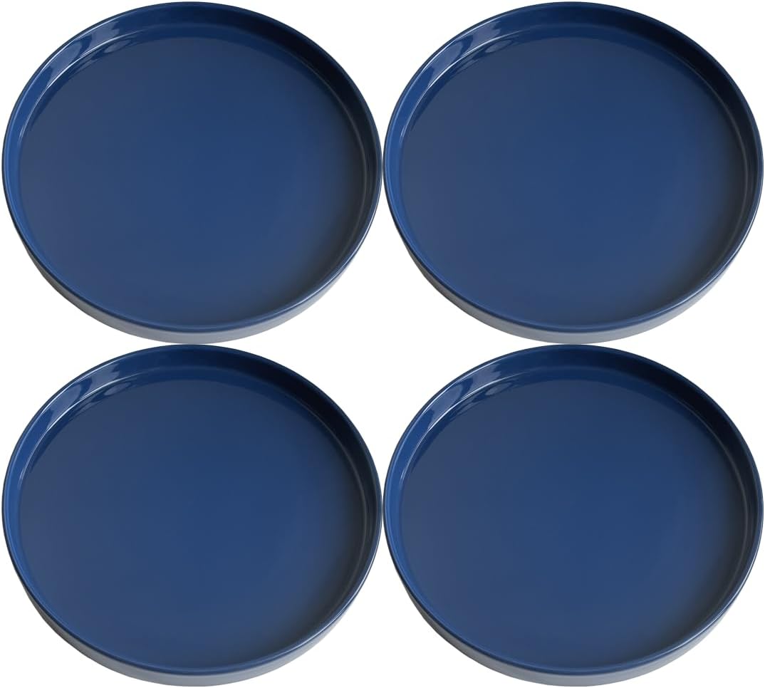 Plant Saucer Pot Tray Planter Saucers 4 Pack 4 inch, 5 6 7 8 9 10 11 12 13 15 Inch for Indoors Outdoor, Durable Sturdy Ceramic Flower Drainage drip Water Tray for Glazed Pots Base ((4.5"/4.1"-Blue)