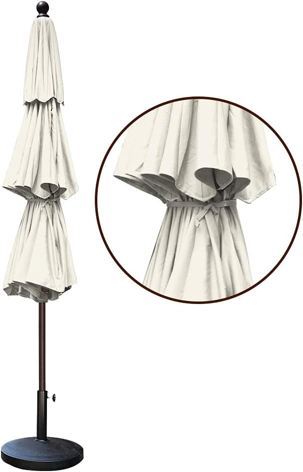 EliteShade USA 10-Year-Non-Fading 11Ft 3 Tiers Market Umbrella Patio Outdoor Cylinder Auto Push-up Table Umbrella with Ventilation, Natural