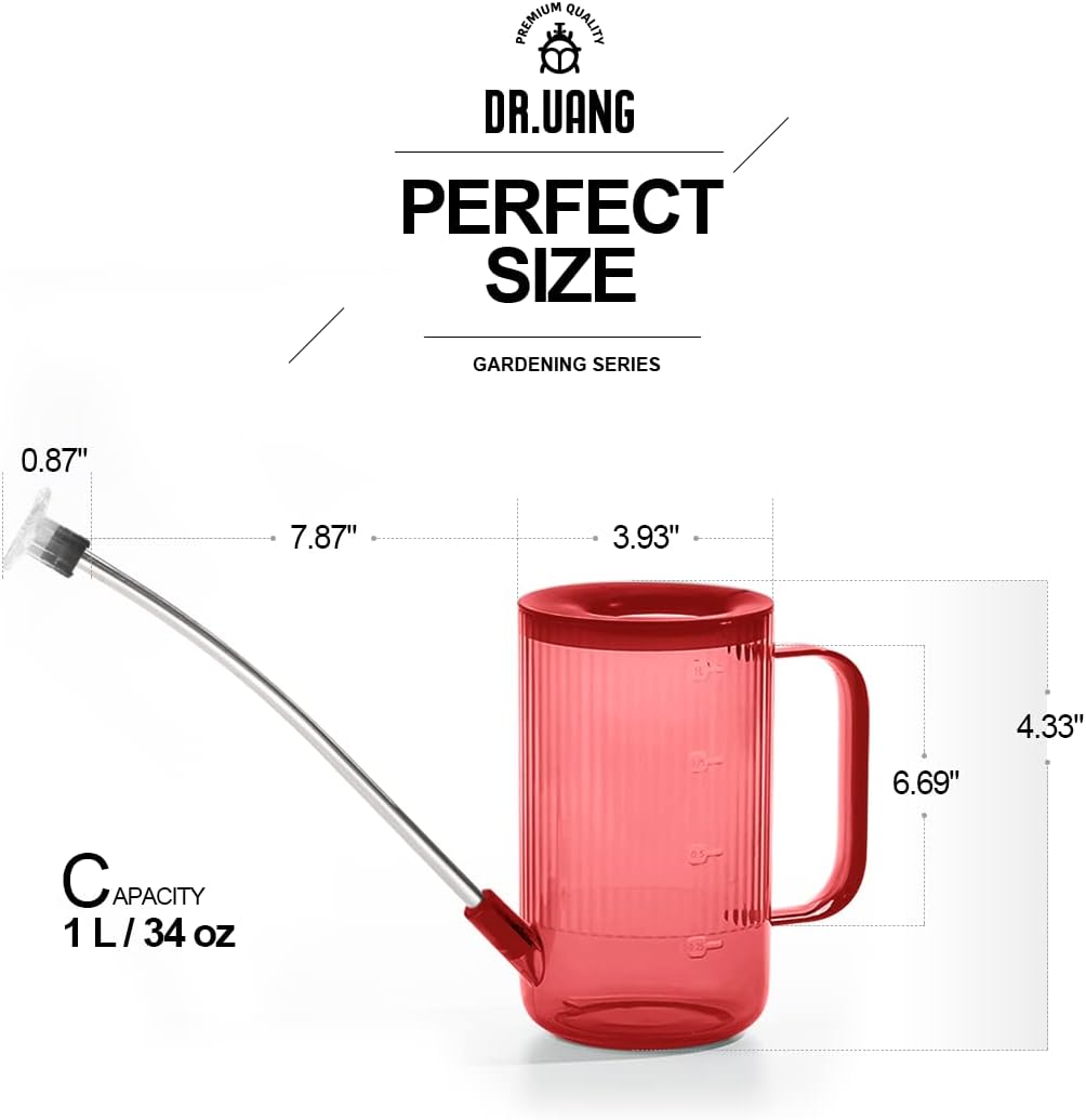 Small Watering Can Indoor Plants with Long Spout (1L, Red)