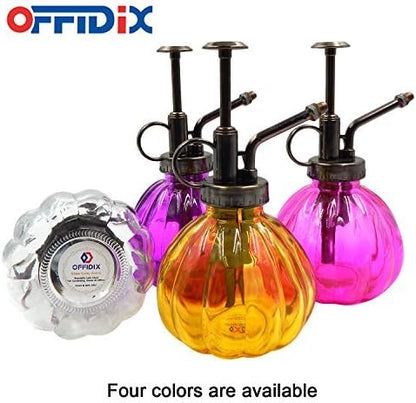 OFFIDIX Yellow Glass Watering Can Indoor, 6.3" Tall Vintage Style with Bronze Plastic Top Pump One Hand Spray Bottle