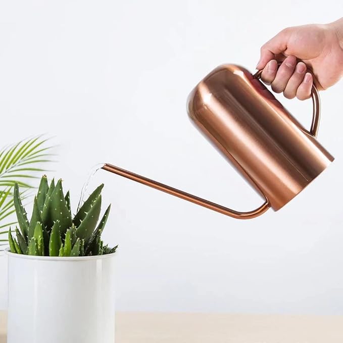 Watering Can Indoor Plants, 50 oz/1500 ml Metal Stainless Steel Watering Can Pot with Long Spout for Indoor House Plants Bonsai Outdoor Garden Flower Decorative(Copper) (Copper)