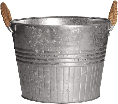 Headwind Round Galvanized Bucket w/Rope Handles – 10 Inch Metal Tub Bucket Planter for Outdoor Plants with Drainage Hole – Galvanized Large Outdoor Planters Buckets by Robert Allen