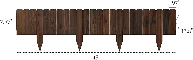 3PACK Wood Garden Edging Border Wooden Garden Fence No Dig Landscape Edging Decorative Flower Bed Border Courtyards Planting Tree Fence Patio Path Edging -7.87" H x 48" L (12FT Total Length)
