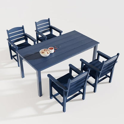 Poly Lumber Patio Dining Set, HIPS Outdoor Dining Table and Chairs, with Umbrella Hole, Weather Resistant (5 Piece, Navy Blue)