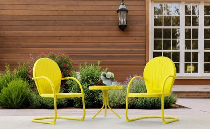 Patio Bistro Set Retro Metal Outdoor Seating Set Conversation Set 3 Pieces, 2 C-Spring Motion Armchairs and Round Side Table, for Porch, Lawn, Garden, Yellow