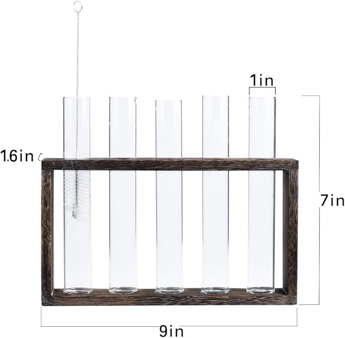 5 Tube Wooden Plant Propagation Station, Tabletop Glass Terrarium Holder for Cuttings Hydroponics, Home Office Desk Decor Gift for Women Mom Plant Lovers, Brown